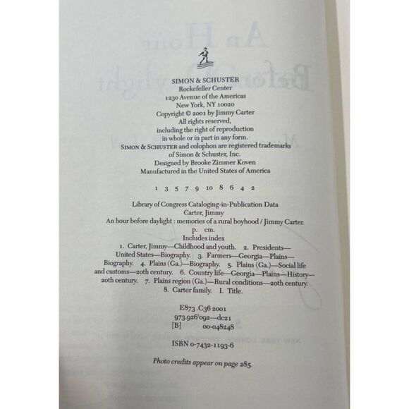 Jimmy Carter Signed Book An Hour Before Daylight Full Name Rare JSA COA - Picture 5 of 11